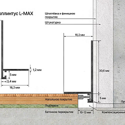 Микроплинтус алюминий Золото анодированное L-MAX 35.6 Laconistiq